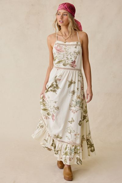 Kimchi Blue In The Garden Lace Trim Cotton Maxi Dress