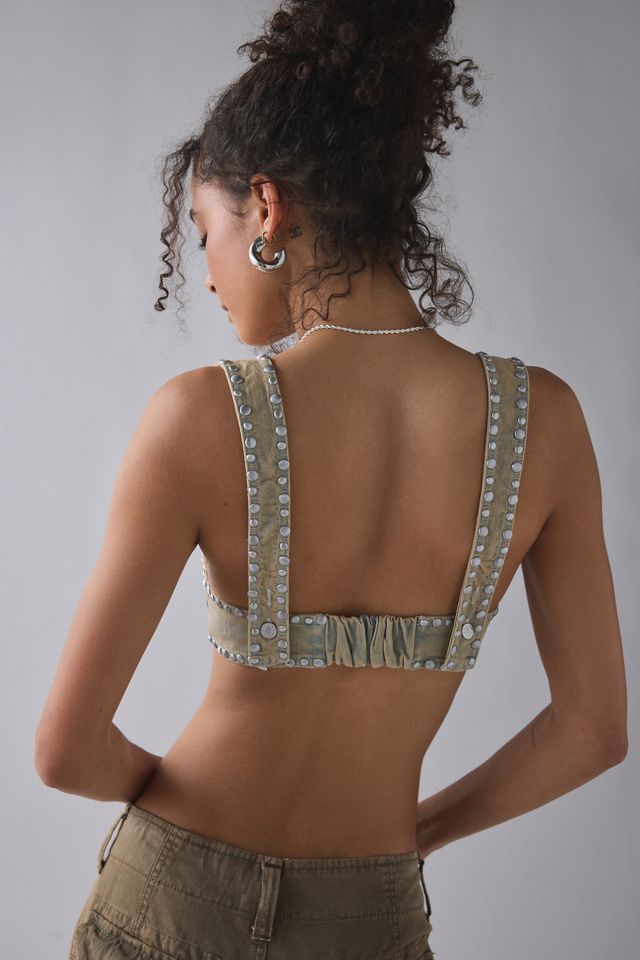 UO In The Cut Studded Denim Bra Top #1