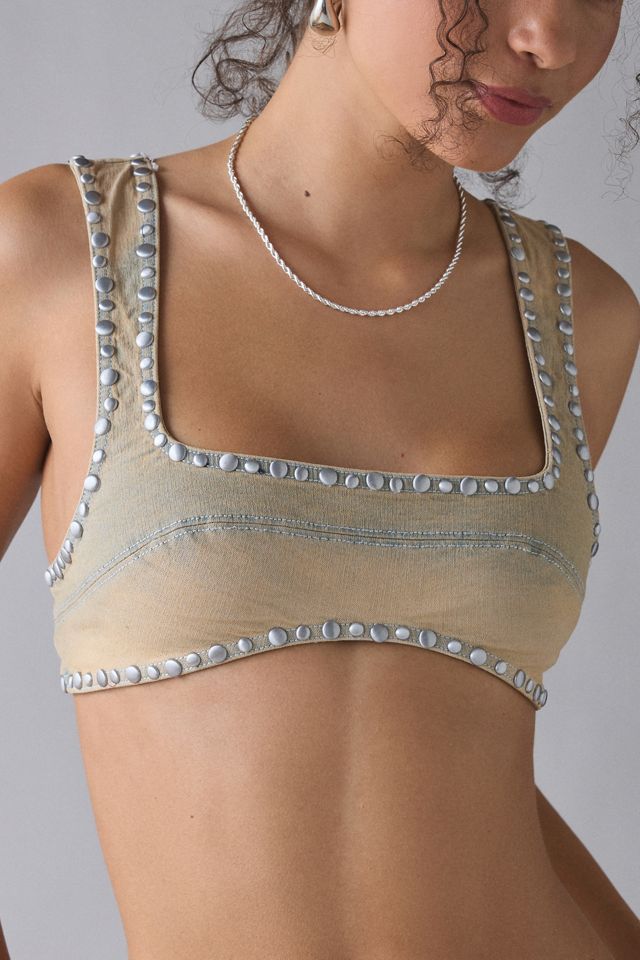 UO In The Cut Studded Denim Bra Top #2