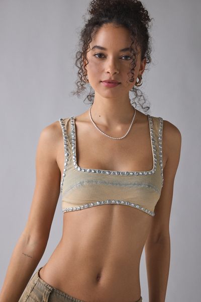 UO In The Cut Studded Denim Bra Top