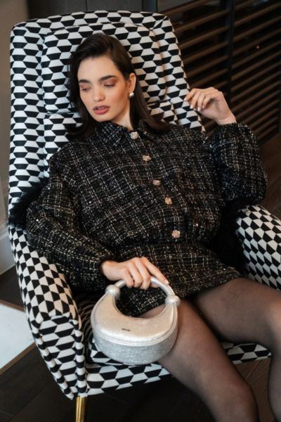 Amy Lynn Marnie Sequin Tweed Cropped Jacket