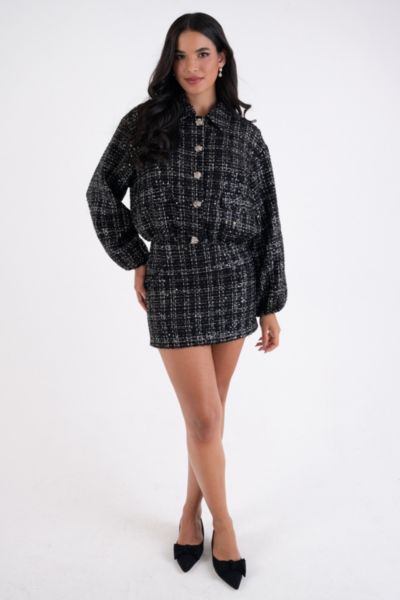 Amy Lynn Marnie Sequin Tweed Cropped Jacket