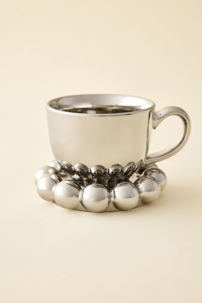 Urban Outfitters Chrome Ceramic Mug & Ball Edge Saucer Set In Silver At  In Silver