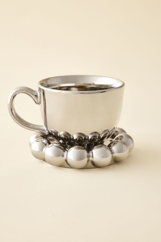 Chrome Ceramic Mug & Ball Edge Saucer Set #1