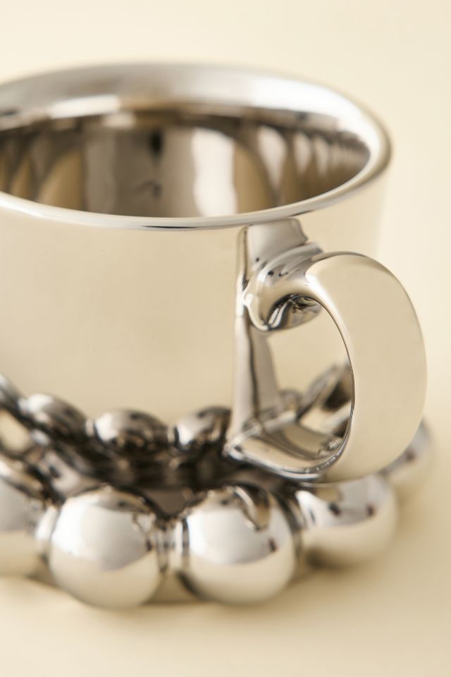 Chrome Ceramic Mug & Ball Edge Saucer Set #2