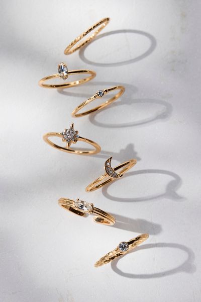 Dainty Celestial Rhinestone Rings Set