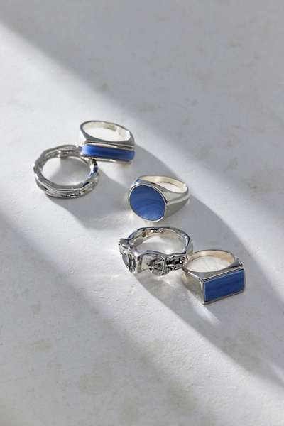 Urban Outfitters All In Blue Boho Ring Set In Silver, Women's At