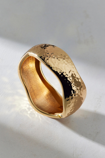 Urban Outfitters Ana Hammered Metal Wide Bangle Bracelet In Gold, Women's At