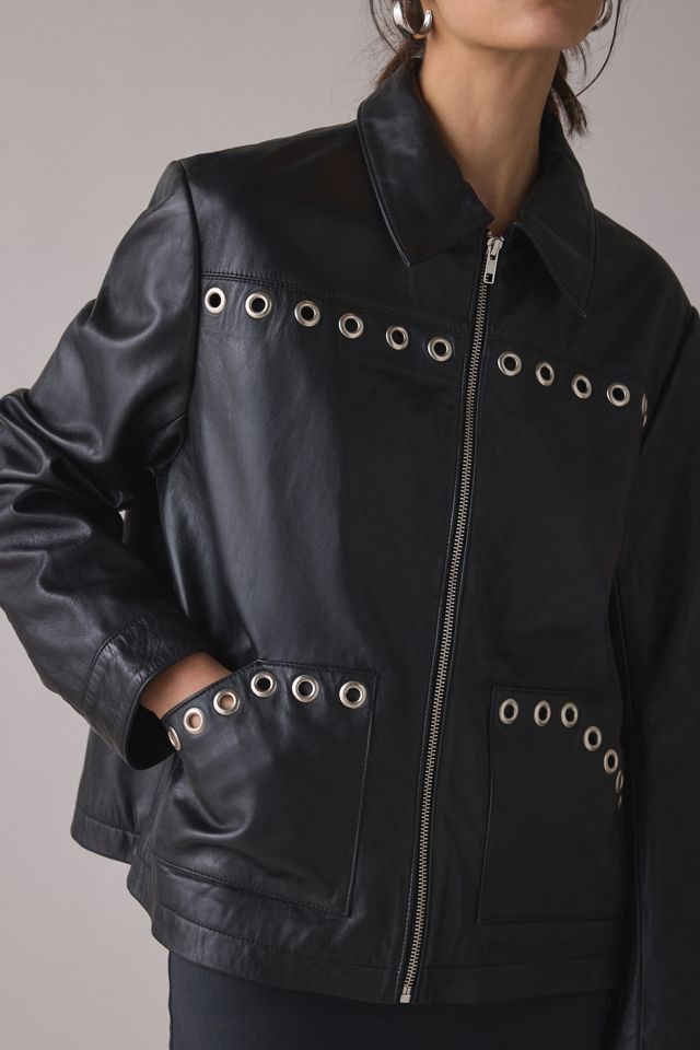 Hosbjerg Brianna Grommet Studded Leather Jacket #2