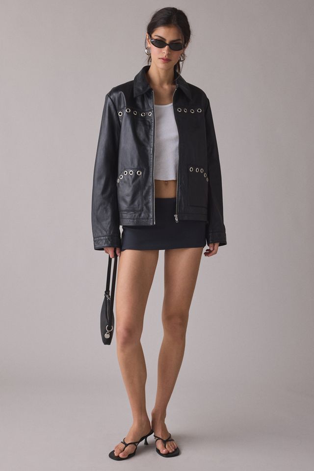 Hosbjerg Brianna Grommet Studded Leather Jacket #3