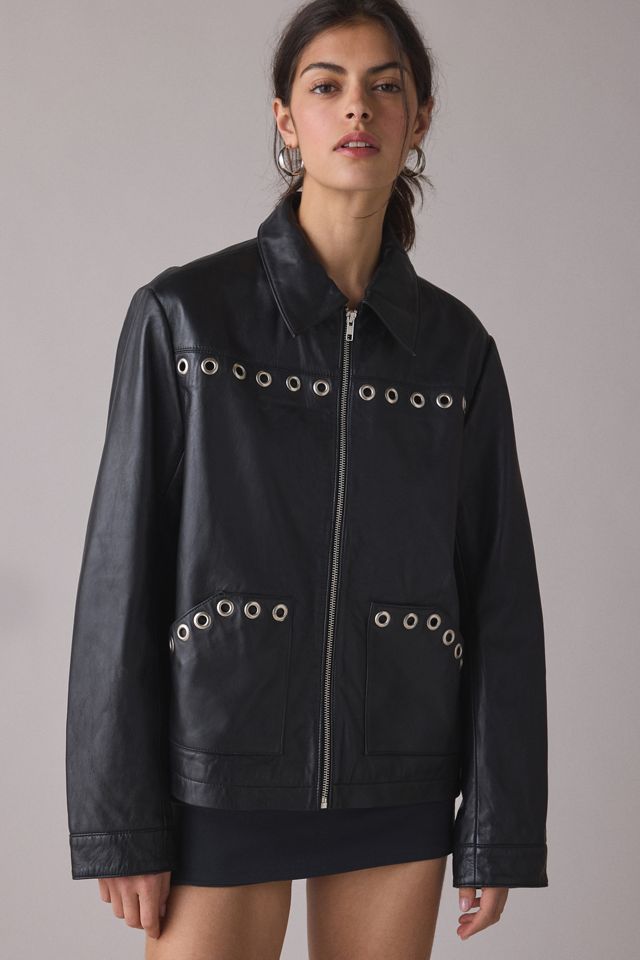 Hosbjerg Brianna Grommet Studded Leather Jacket #4