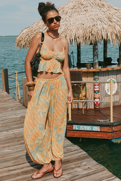 Out From Under Golden Hour Side-Tie Balloon Pants in Batik Floral, Women's at Urban Outfitters