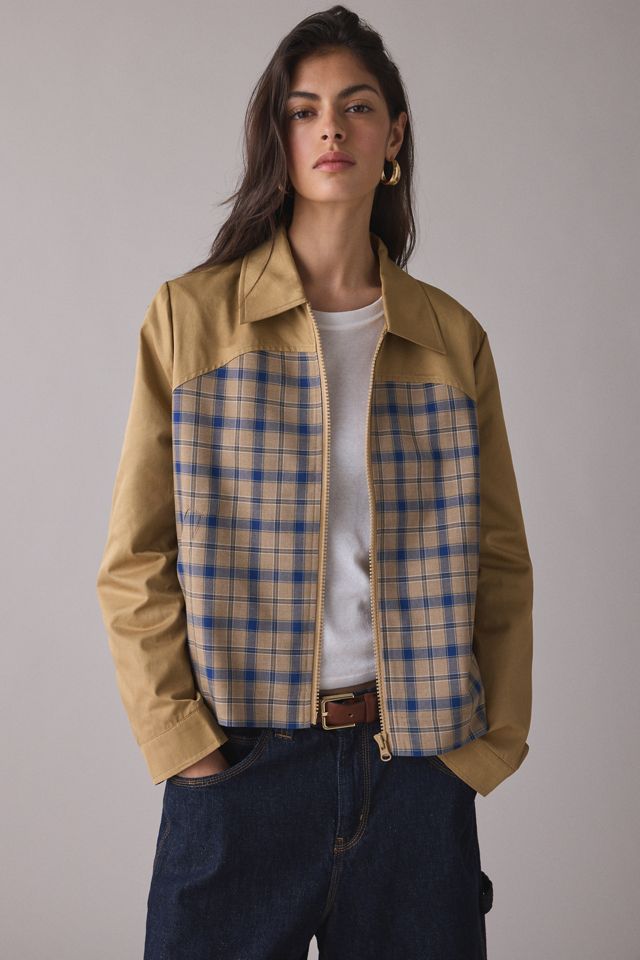 Hosbjerg Blaze Spliced Check + Faux Leather Zip-Up Jacket #4