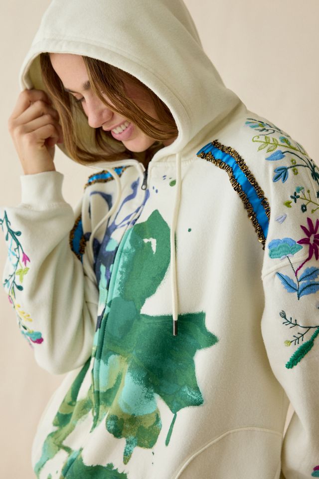 BDG Dusty Embellished Bloom Graphic Oversized Zip-Up Hoodie Sweatshirt #1