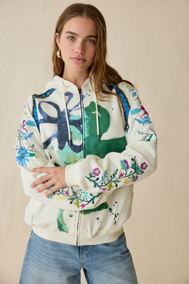 BDG Dusty Embellished Bloom Graphic Oversized Zip-Up Hoodie Sweatshirt #2