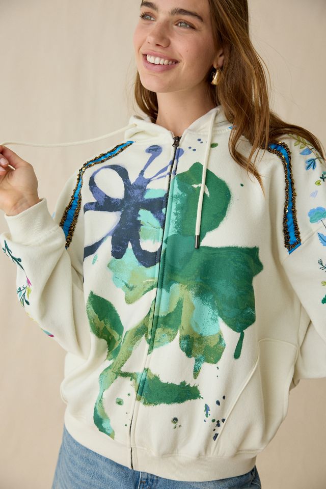 BDG Dusty Embellished Bloom Graphic Oversized Zip-Up Hoodie Sweatshirt #5
