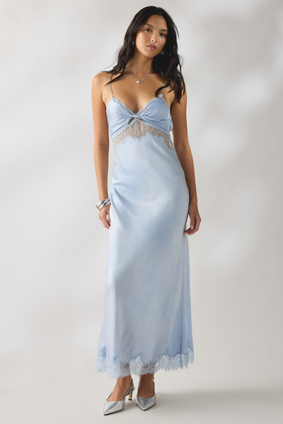 Light Blue Satin Dress LoveShackFancy Orianna Silk-Blend Lace Trim Slip  Maxi Dress Urban Outfitters