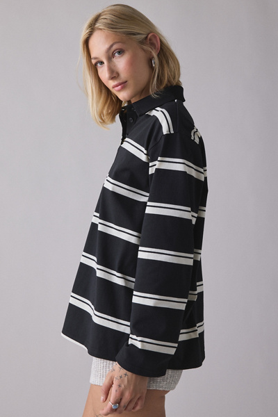 Glamorous Striped Oversized Long Sleeve Rugby Top