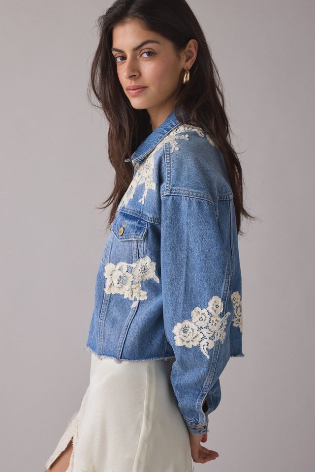 LoveShackFancy Amana Lace Appliqué Denim Jacket #2