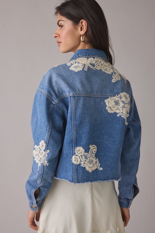LoveShackFancy Amana Lace Appliqué Denim Jacket #3