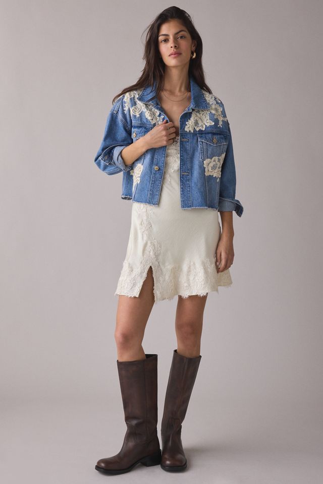 LoveShackFancy Amana Lace Appliqué Denim Jacket #4