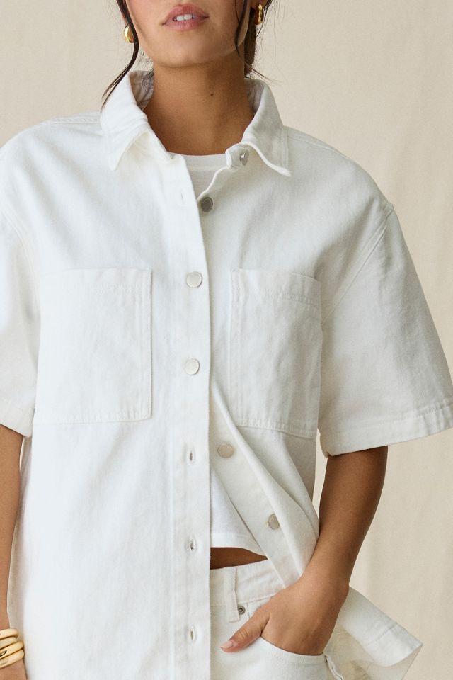 Glamorous Oversized Denim Short Sleeve Button-Up Shirt #1