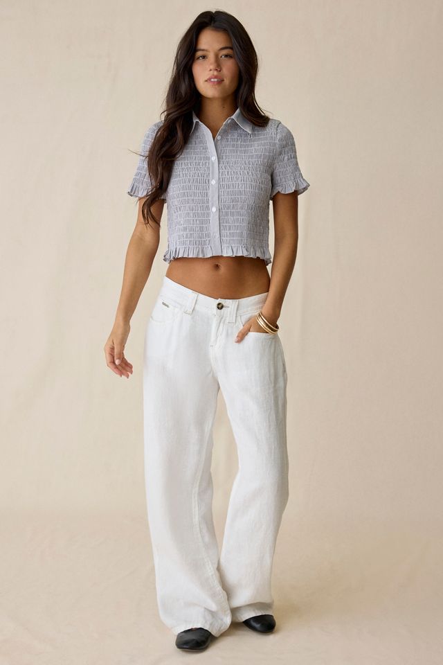 Glamorous Shirred Short Sleeve Button-Down Shirt #1