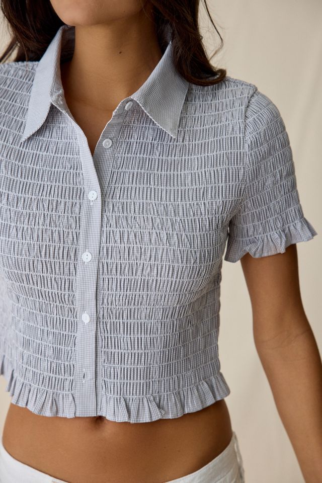 Glamorous Shirred Short Sleeve Button-Down Shirt #2