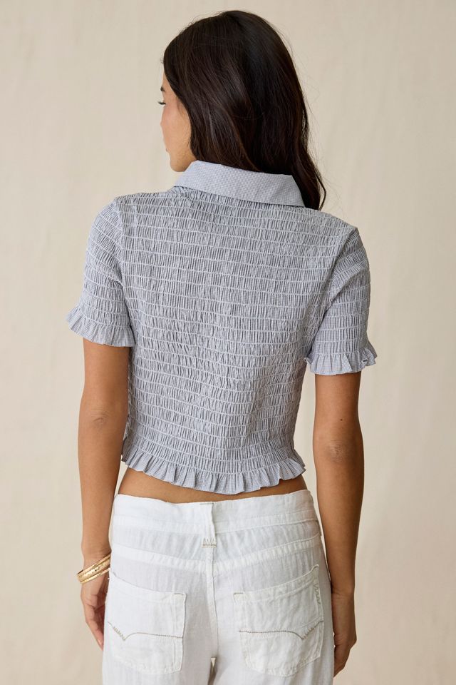 Glamorous Shirred Short Sleeve Button-Down Shirt | Urban Outfitters