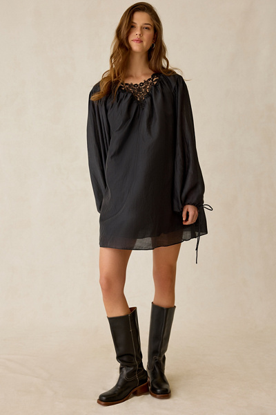 Glamorous Lace Yoke Long Sleeve Trapeze Mini Dress | Urban Outfitters