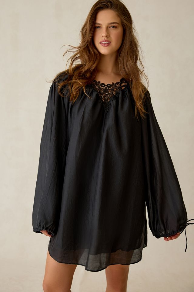 Glamorous Lace Yoke Long Sleeve Trapeze Mini Dress | Urban Outfitters