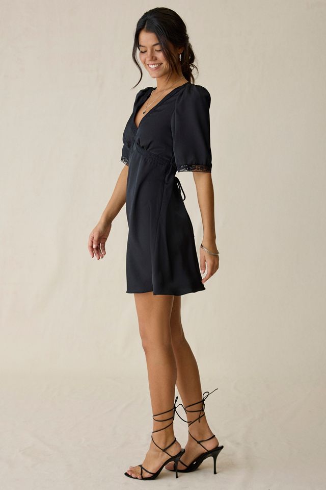 black lace trim satin mini dress Lace Mini Dress - Open Back Dress - Satin Mini Dress main image 0