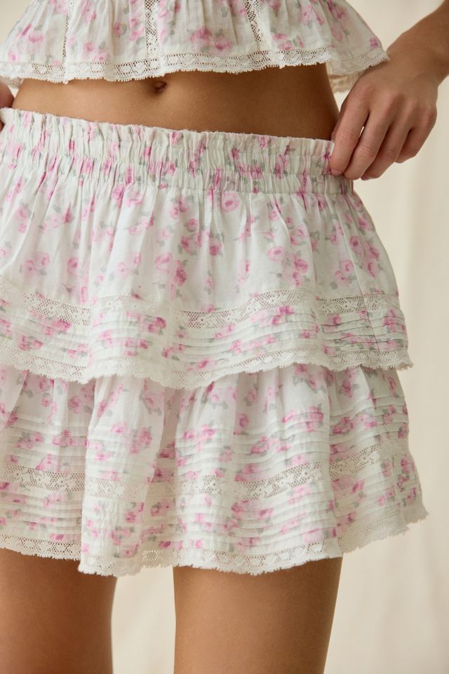 Mini-jupe à volants étagés avec bordure en dentelle LoveShackFancy #1