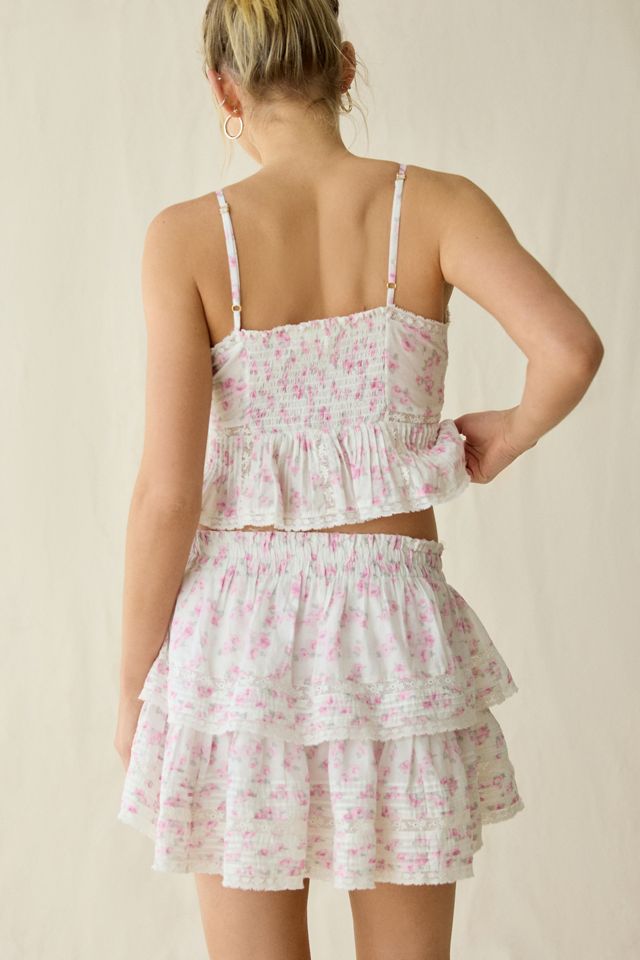 Mini-jupe à volants étagés avec bordure en dentelle LoveShackFancy #3