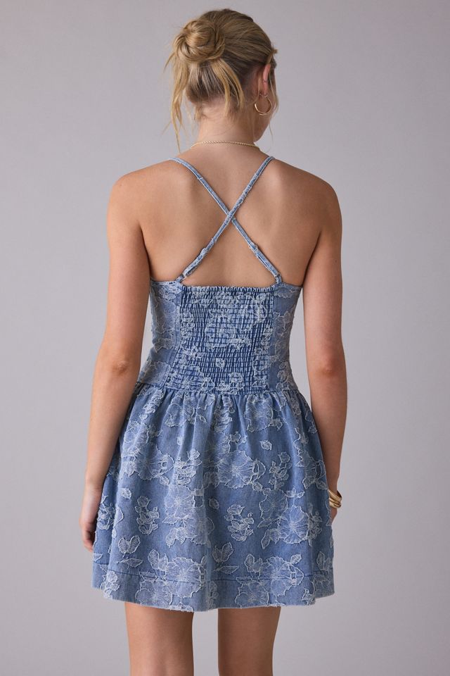 En Saison Opal Floral Jacquard Denim Corset Mini Dress | Urban Outfitters