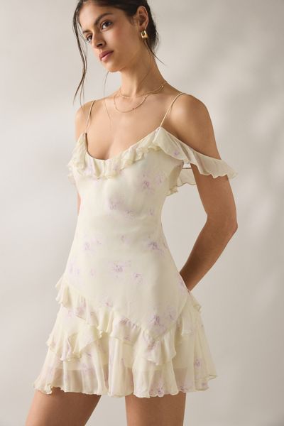 LoveShackFancy Timara Ruffle Cold-Shoulder Mini Dress