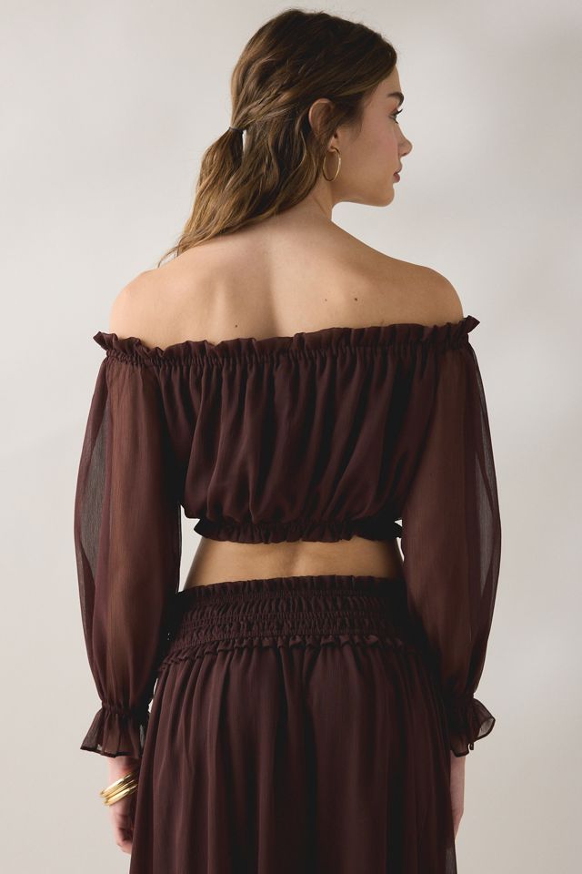 Glamorous Chiffon Long Sleeve Off-The-Shoulder Top #3