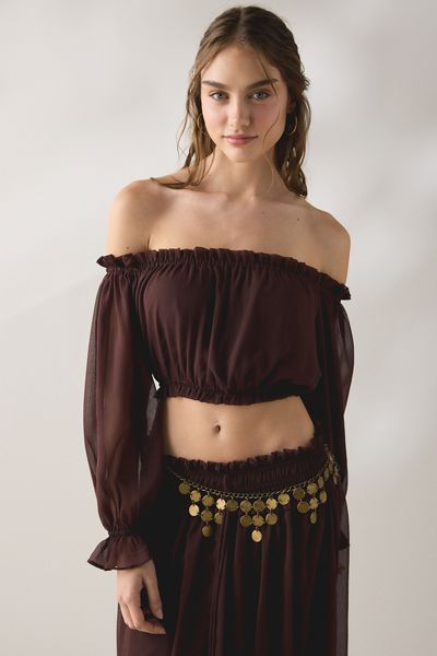 Glamorous Chiffon Long Sleeve Off-The-Shoulder Top