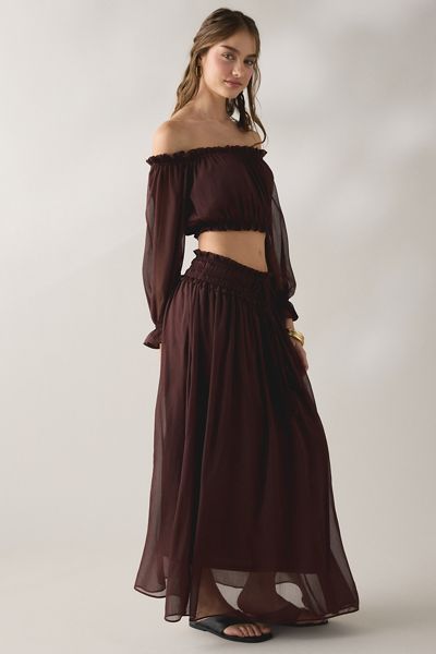 Glamorous Chiffon Smocked Waist Maxi Skirt