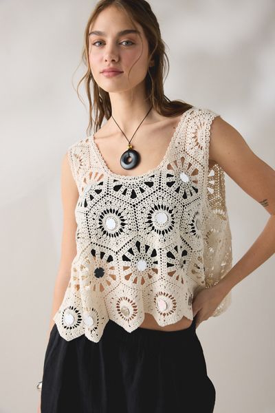 Glamorous Clover Sheer Crochet Crop Top