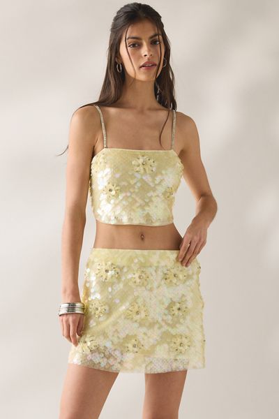 LoveShackFancy Kailini Flower Sequin Mini Skirt
