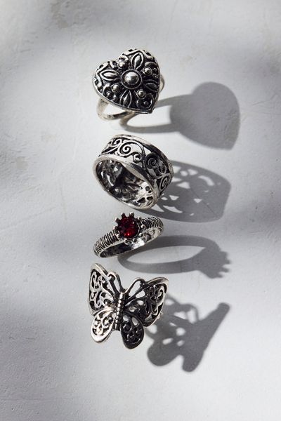 Heart Of A Ruby Filigree Boho Rings Set