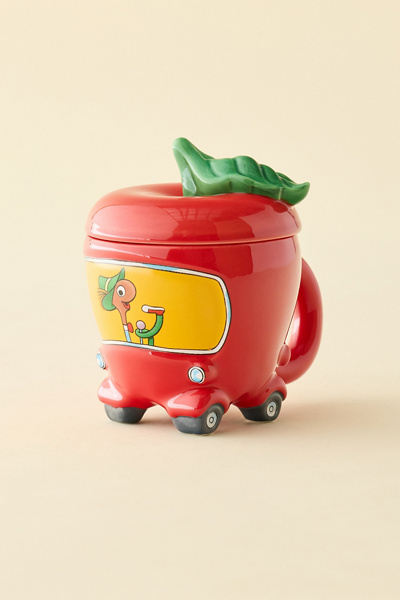 Urban Outfitters Richard Scarry Lowly Worm Applecar Lidded Ceramic Mug In Red At