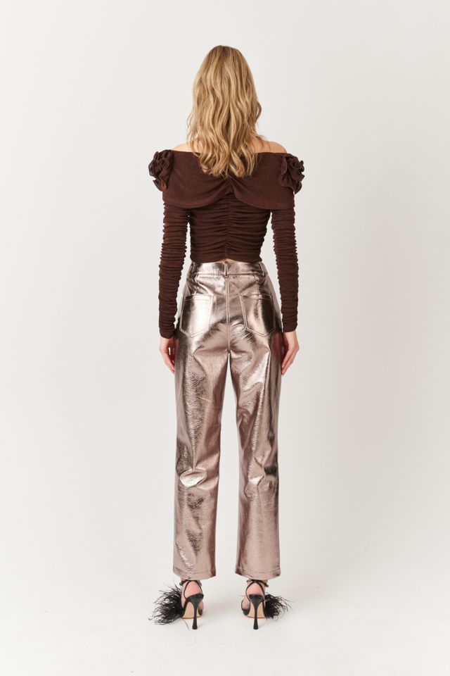 Amy Lynn Yasmine Straight Faux Leather Metallic Pant #1