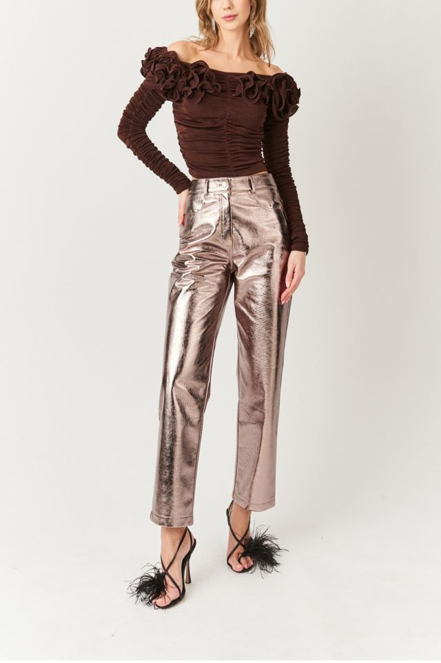 Amy Lynn Yasmine Straight Faux Leather Metallic Pant #2