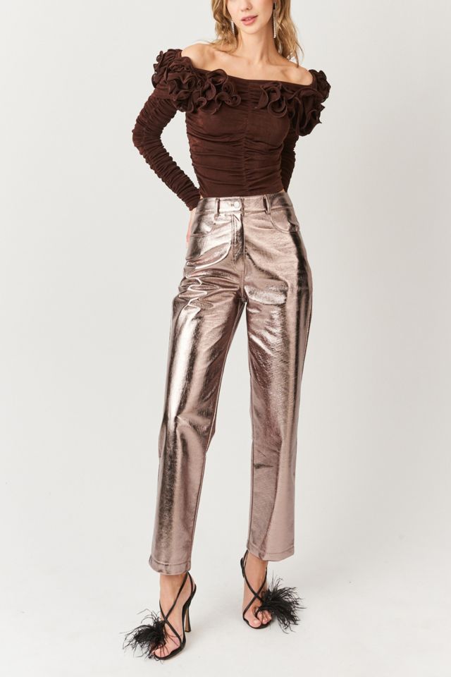 Amy Lynn Yasmine Straight Faux Leather Metallic Pant #3