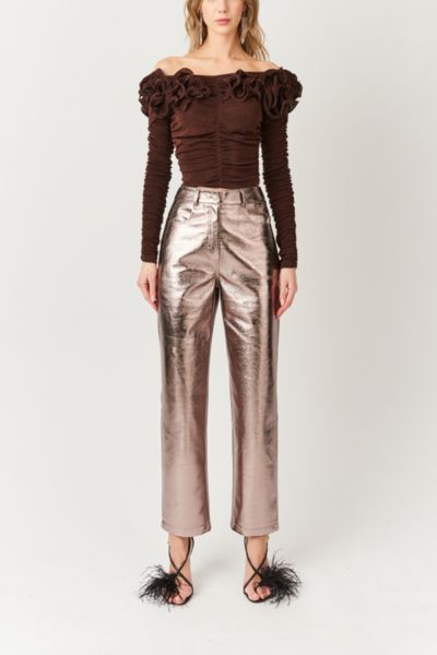 Amy Lynn Yasmine Straight Faux Leather Metallic Pant