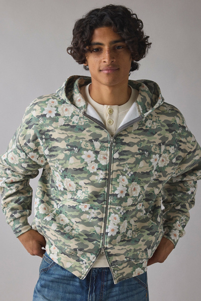Floral Camo Pattern Zip-Up Hoodie Sweatshirt | Urban Outfitters