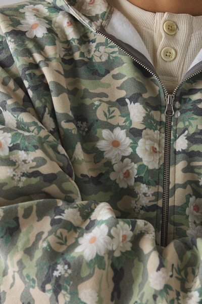 Floral Camo Pattern Zip-Up Hoodie Sweatshirt