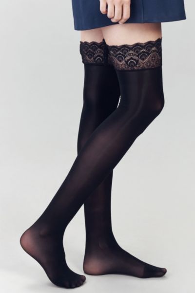 Lechery Lustrous Silky Shiny Over-the-knee Socks In Black, Women's At Urban Outfitters